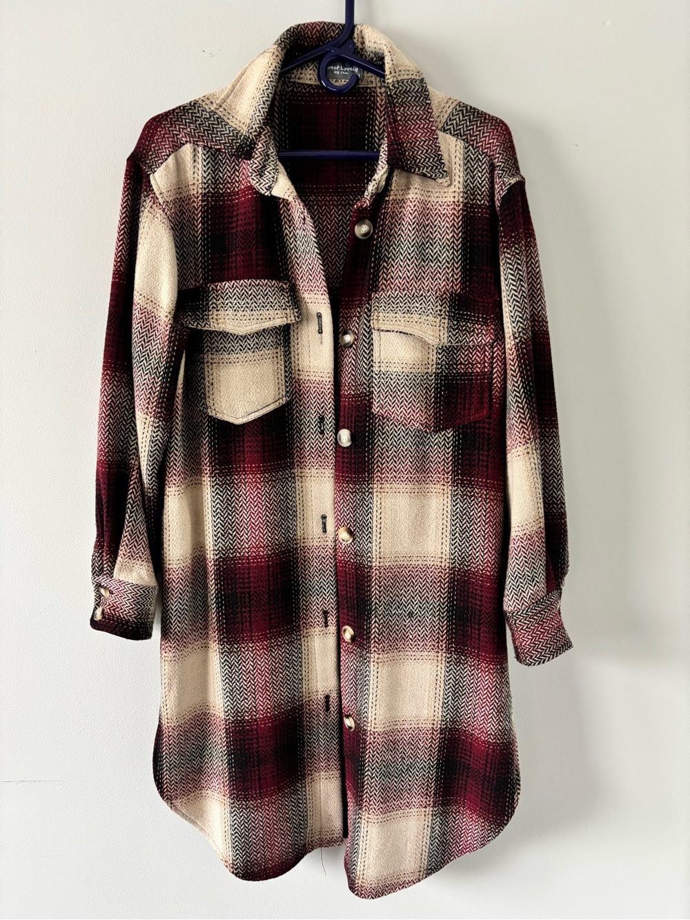 Sweet Love Burgundy and Cream Plaid Utility Shacket